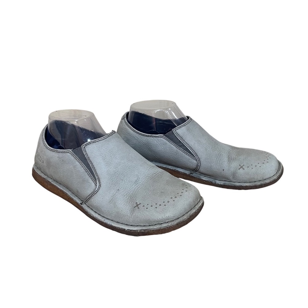 Keen Gray Leather Slip On Loafers Womens 9 Round Toe Comfort Shoes 1009335‎